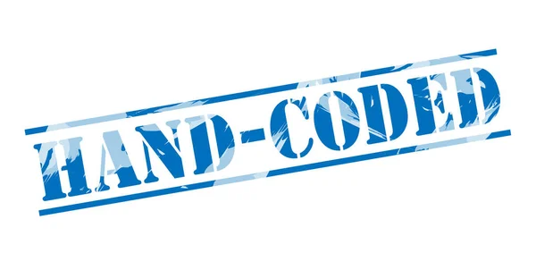 Hand Gecodeerd Blauwe Stempel Witte Achtergrond — Stockfoto