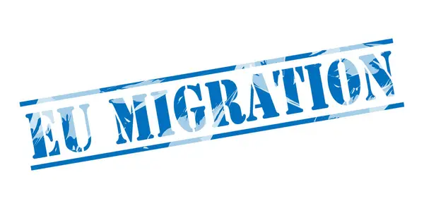 Migration Blauer Stempel Auf Weißem Hintergrund — Stockfoto