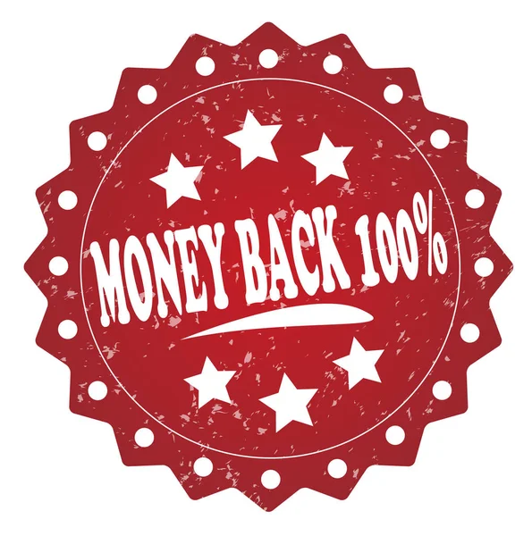 Pénzt Vissza 100 Piros Grunge Bélyeg — Stock Fotó
