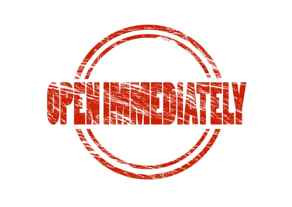 Open Immediately Red Stamp White Background — Stock Photo, Image