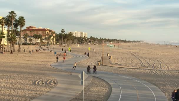 Santa monica, ca usa - februar 2017 cruising down beach sidewalk in santa monica — Stockvideo