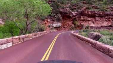 Zion National Park, Washington County, Utah ABD inanılmaz güzel manzara. Yol boyunca pürüzsüz kamera hareketi.