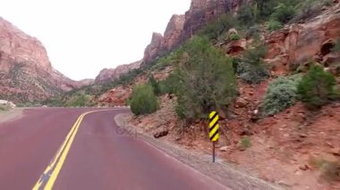 Zion National Park, Washington County, Utah ABD inanılmaz güzel manzara. Yol boyunca pürüzsüz kamera hareketi.