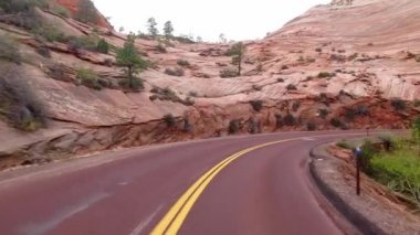 Zion National Park, Washington County, Utah ABD inanılmaz güzel manzara. Yol boyunca pürüzsüz kamera hareketi.