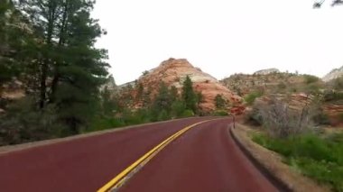 Zion National Park, Washington County, Utah ABD inanılmaz güzel manzara. Yol boyunca pürüzsüz kamera hareketi.