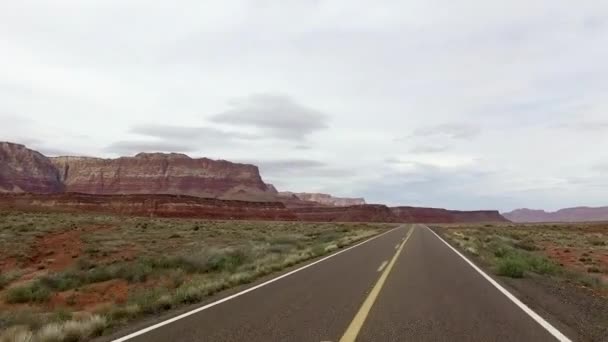 Incredibly beautiful spring landscape in Utah. Road driving POV. Geological formation weather water erosion. Nature ecological sensitive landscape and tourist destination — Stock Video