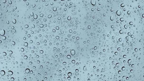 Sluiten van waterdruppels op een glas, tijdens de regen. Grote regendruppels vallen op een ruit 4k. — Stockvideo