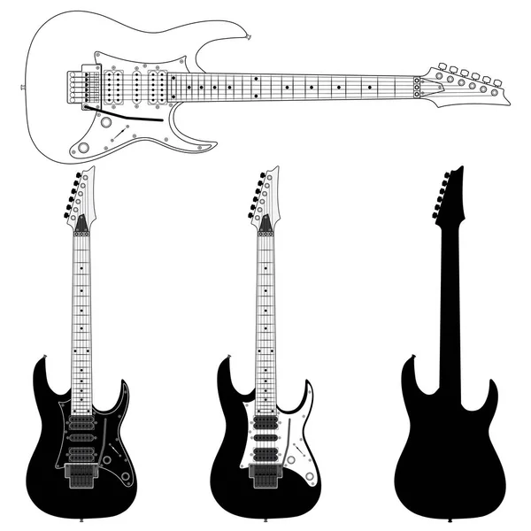 Elektrische gitaar silhouetten geïsoleerd op een witte achtergrond. Vector Image — Stockvector