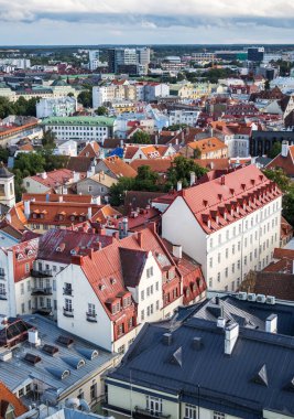 Tallinn Eski Kasabası 'nın güzel yaz günü havadan görünüşü, Estonya