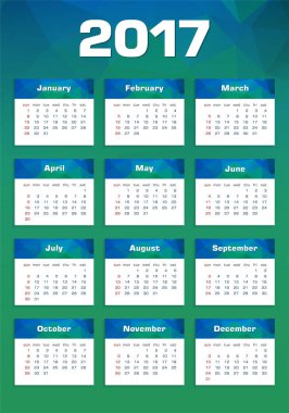 Yeni yıl takvimi 2017 Pazar ilk