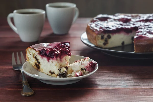 Homemade baked pudding with cherry