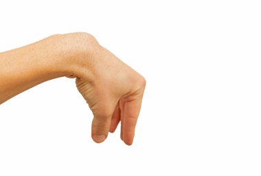 Bileğindeki çete kisti beyaz arka planda izole edilmiş.
