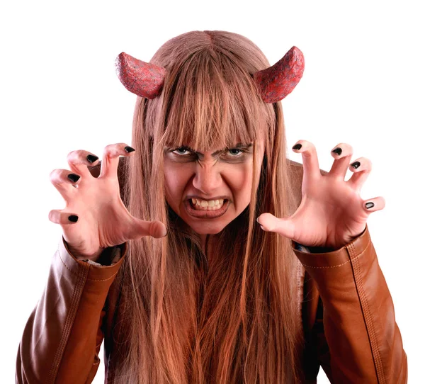 Κορίτσι τρομάζει με το πρόσχημα της ένας διάβολος — Φωτογραφία Αρχείου