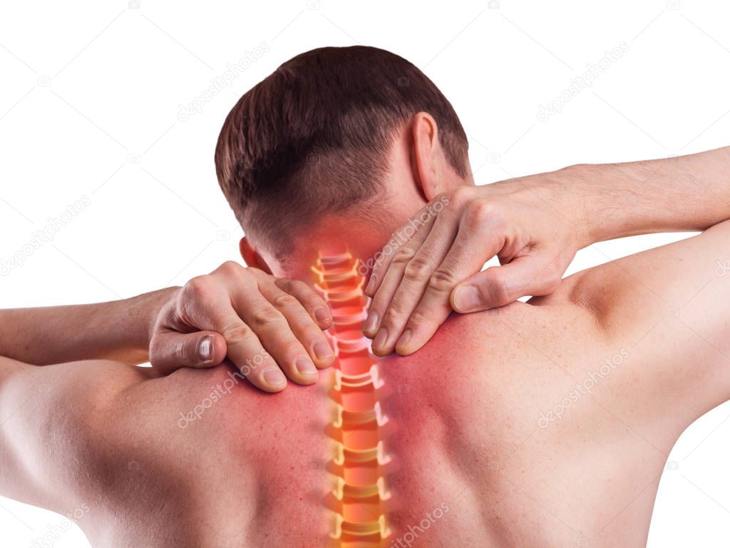 Pain in the cervical spine. Symptom of cervical chondrosis.