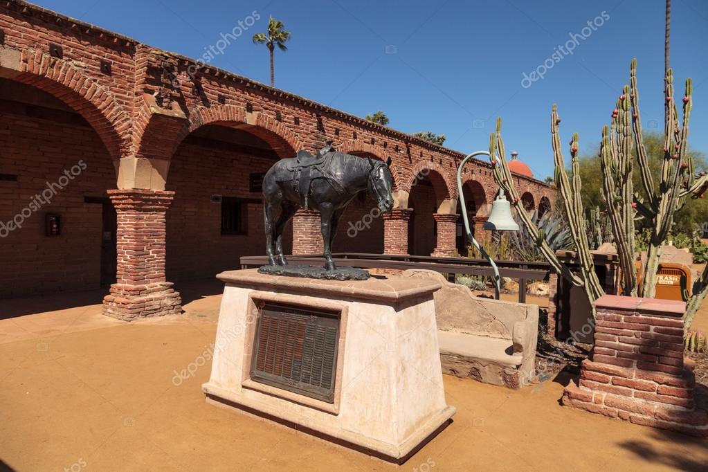 Empty Saddles horse statue at the Mission San Juan Capistrano Stock