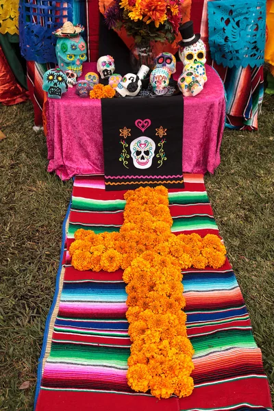 Λουλούδι και σκελετός μεταβάλλει στο Dia de los Muertos — Φωτογραφία Αρχείου