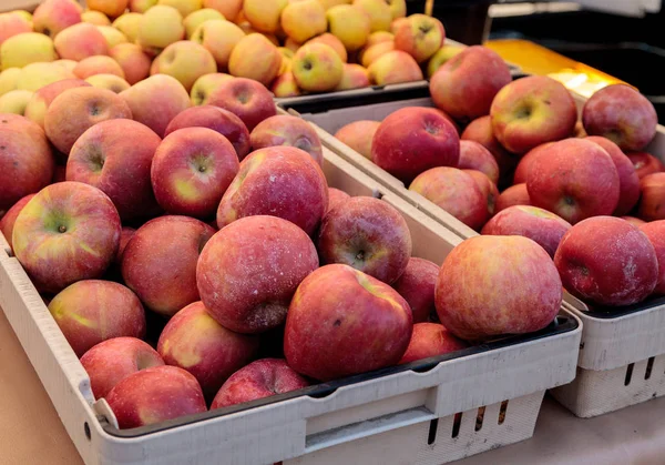 Korenmaat van groene en rode appels in de mand — Stockfoto