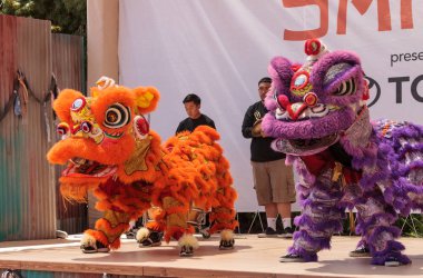 Çin aslanı San Diego Hayvanat bahçesinde gerçekleştirilen gösteri dans