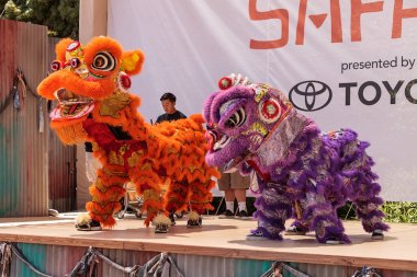 Çin aslanı San Diego Hayvanat bahçesinde gerçekleştirilen gösteri dans