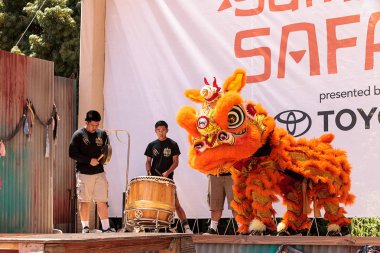 Çin aslanı San Diego Hayvanat bahçesinde gerçekleştirilen gösteri dans