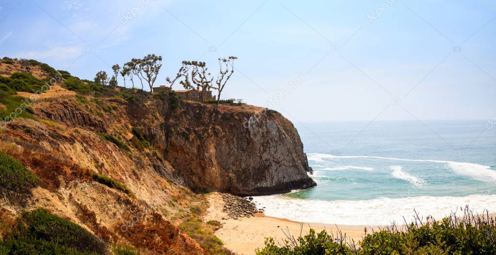 Blue sky over the farthest south end of Crystal Cove beach