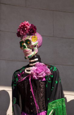Çiçek ve iskelet Dia de los Muertos alter