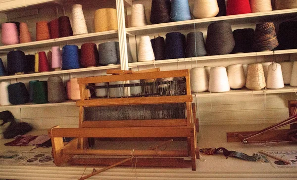 Colorful spools of wool that have been spun from hand — Stock Photo, Image