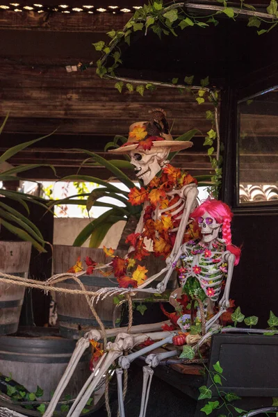 Bloem en skelet veranderen in Dia de los Muertos — Stockfoto