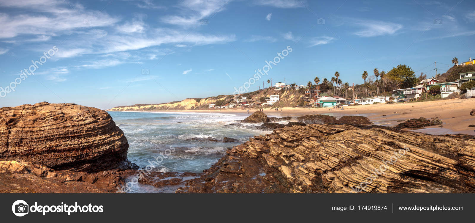 Rocky Shore With Beach Cottages Lining Crystal Cove State Park B