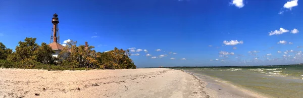 Areia Branca Que Leva Farol Lighthouse Beach Park Sanibel Flórida — Fotografia de Stock