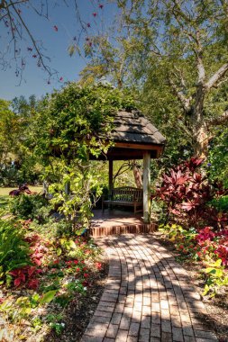 Sarasota, Florida, Usa - 29 Şubat 2020: Sarasota, Florida 'daki Marie Selby Botanik Bahçesinde Çardak.