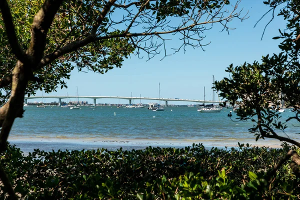 Sarasota Bay Con Puente John Ringling Causeway Fondo Sarasota Florida — Foto de Stock