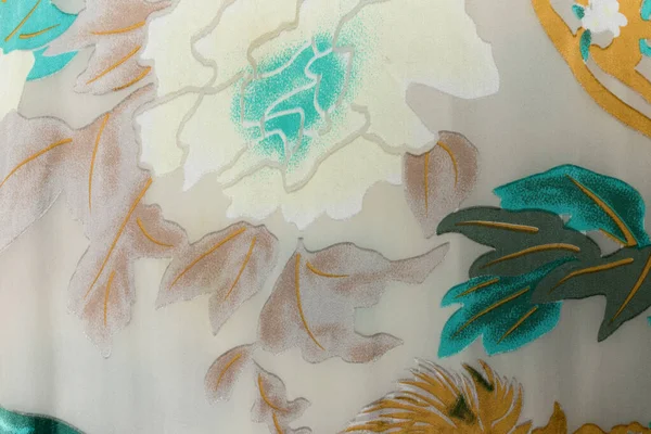 Aqua Modrá Asijské Květinové Tkaniny Tisk Pozadí Textura — Stock fotografie