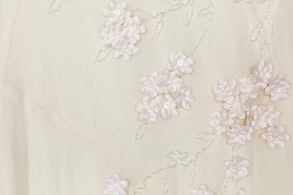 Ivory Wedding Fabric Flower Beaded Background Texture — Stock Photo, Image