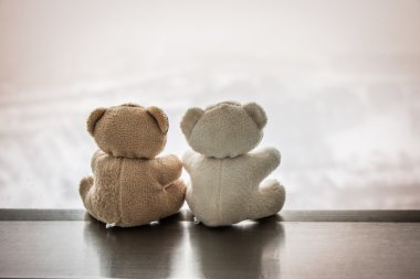 Güzel çift oturup birlikte pencere ayı