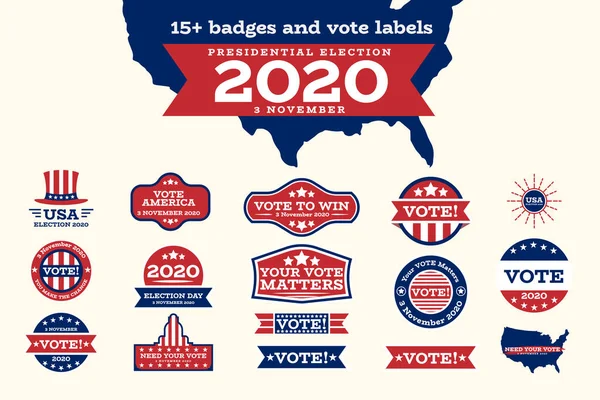 Distintivos Eleitorais Presidenciais Americanos Etiquetas Voto — Vetor de Stock