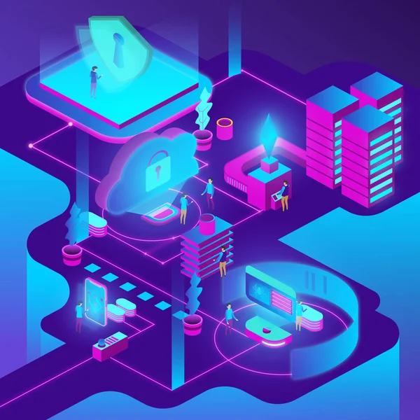 Isometric internet security shield data protection concept. It can use for web banner, infographics, hero images.