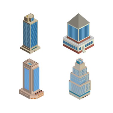 Set Vector isometric icon or infographic elements representing low poly town apartment building