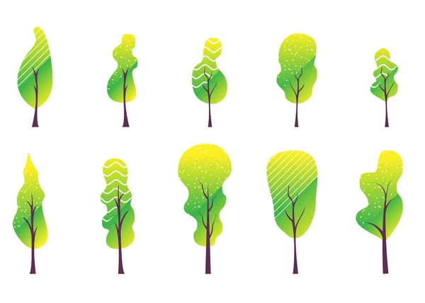 Векторная Иллюстрация Градиента Деревьев Зеленого Желтого Цвета Добавлен Узор Плоский — стоковый вектор