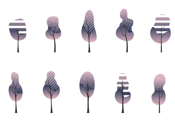Vektor Illustration Träd Lutning Lila Färg Och Lagt Till Ett — Stock vektor