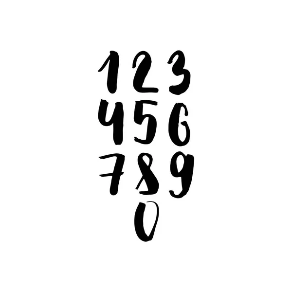 Numbers set in hand drawn calligraphy style. Vector design template elements. — Stock Vector