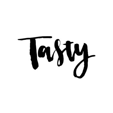 Lezzetli, izole hat yazı, tipografi için beyaz, word tasarım şablonu.