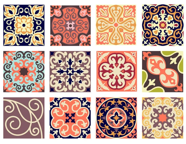 Vintage patrón de azulejos de cerámica retro conjunto . — Vector de stock