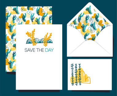 Vektör tasarımı için ayarla. Açık zarf ve çeşitli kartları. 