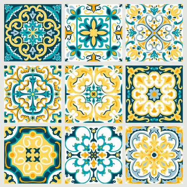 Set with Beautiful ornamental tile background. — Stock Vector