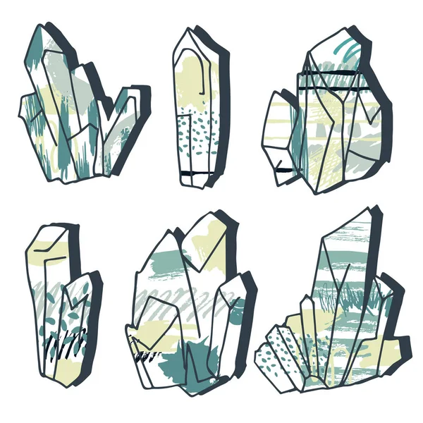 Minerales, piedras y cristales . — Archivo Imágenes Vectoriales