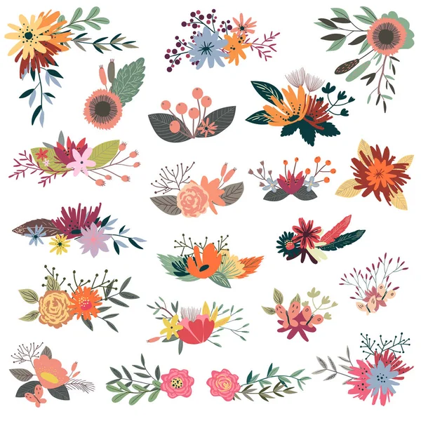 Sammlung von dekorativen Pflanzen und Blumen. — Stockvektor