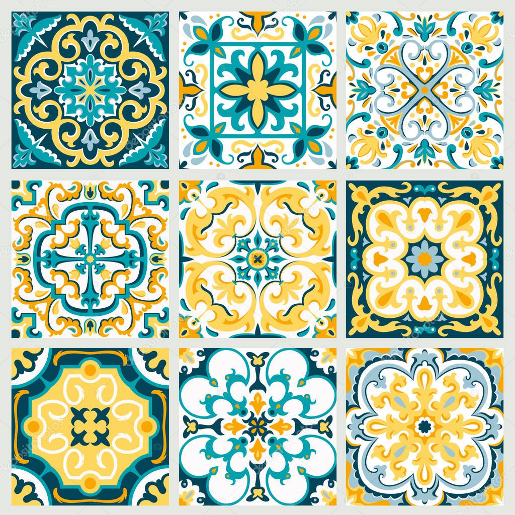 Set with Beautiful ornamental tile background.