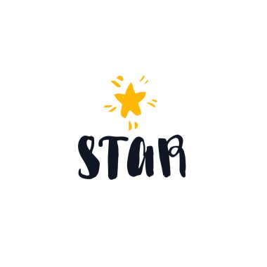 Yıldız kartı. Resimde yıldız ile. Arka plan yazı elle çizilmiş. Mürekkep çizim. Modern fırça hat.