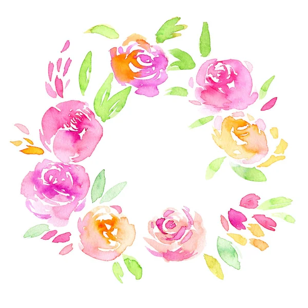 Watercolor Greeting card, invitation, banner. Circle frame for your text with floral watercolor background. — Stock Photo, Image